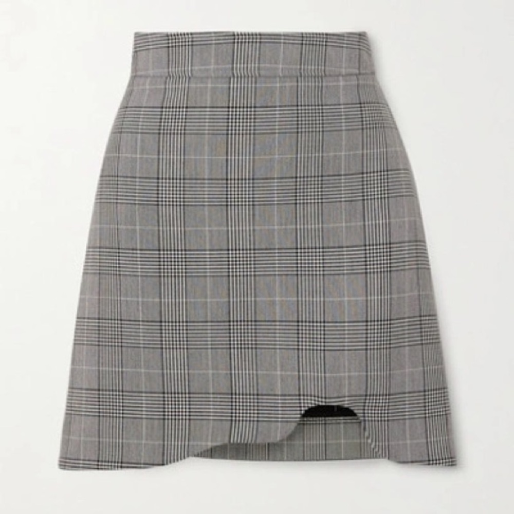 NWOT Gray Plaid Ganni Asymmetrical Skirt